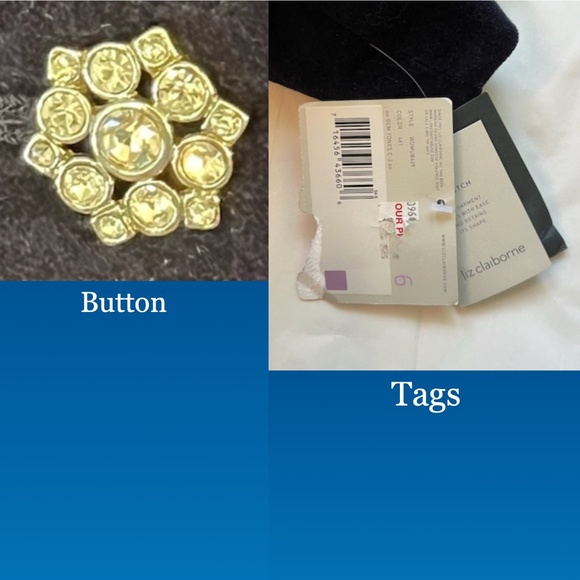 Liz Claiborne Navy Velvet Tailored Blazer with Rhinestone Snowflake Button NWT 6 - Picture 13 of 15